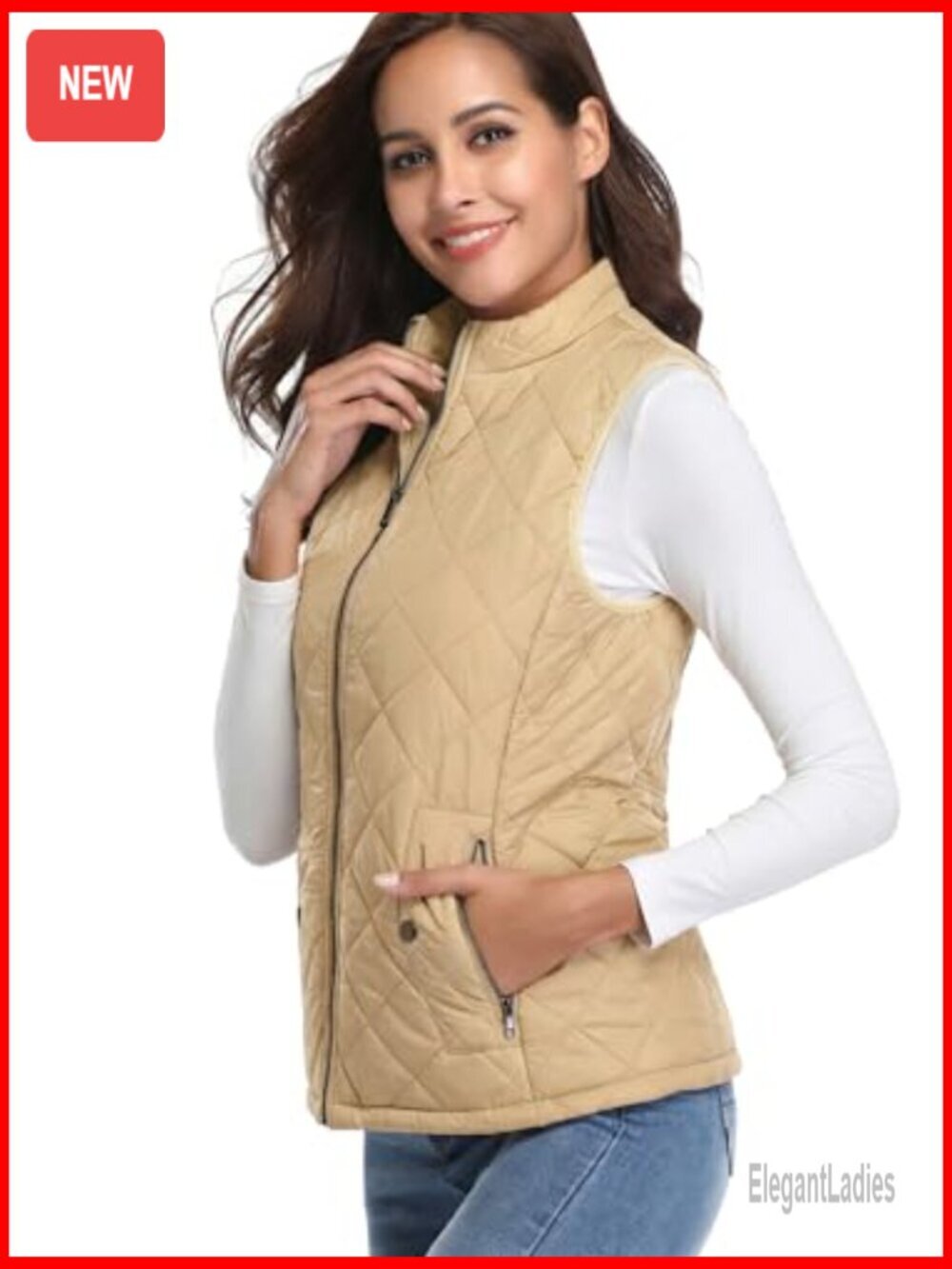 Lightweight Quilted Puffer Vest with 4 Pockets, Stand Collar, Zip Closure - Picture 2 of 7